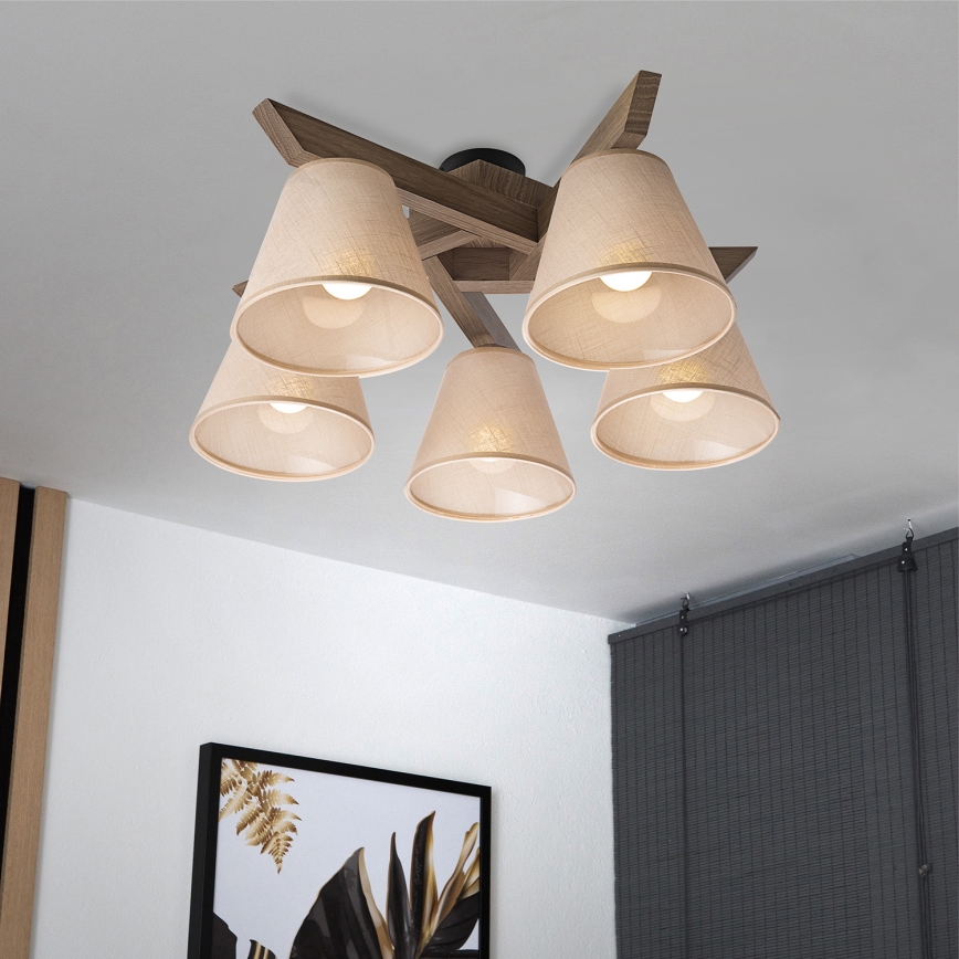 Brilagi - LED  Prisadený luster ANTHONY 5xE14/40W/230V dub orech/béžová