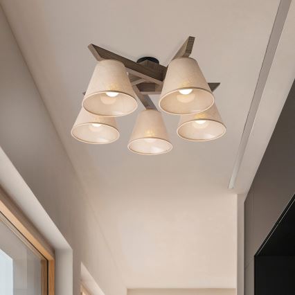 Brilagi - LED  Prisadený luster ANTHONY 5xE14/40W/230V dub orech/béžová
