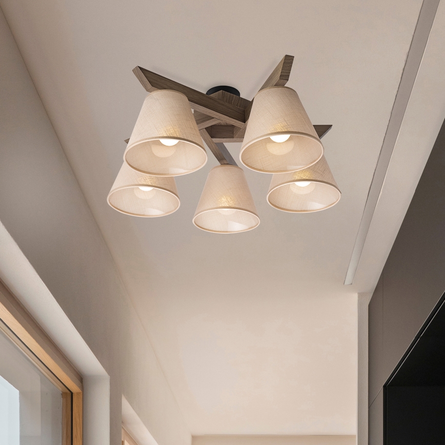 Brilagi - LED  Prisadený luster ANTHONY 5xE14/40W/230V dub orech/béžová
