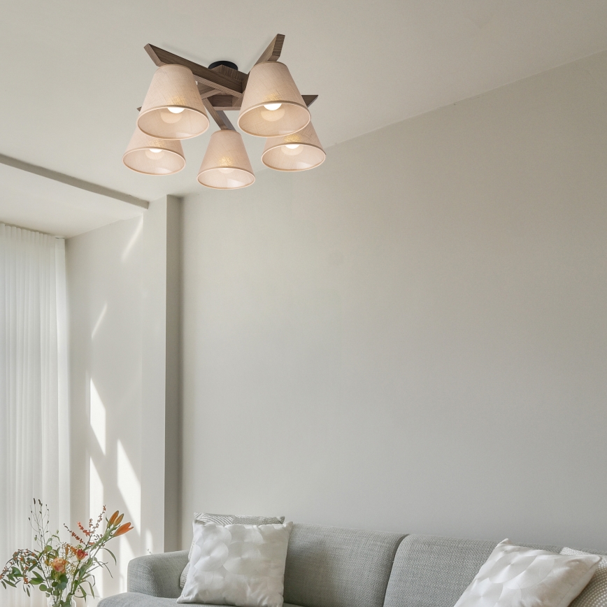 Brilagi - LED  Prisadený luster ANTHONY 5xE14/40W/230V dub orech/béžová