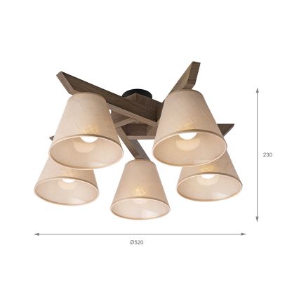 Brilagi - LED  Prisadený luster ANTHONY 5xE14/40W/230V dub orech/béžová