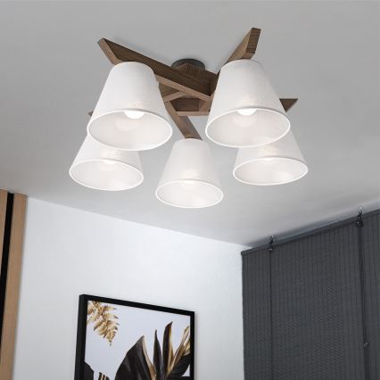 Brilagi - LED  Prisadený luster ANTHONY 5xE14/40W/230V dub orech/biela