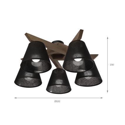 Brilagi - LED  Prisadený luster ANTHONY 5xE14/40W/230V dub orech/čierna