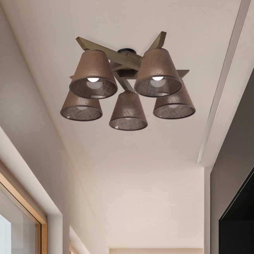 Brilagi - LED  Prisadený luster ANTHONY 5xE14/40W/230V dub orech/hnedá