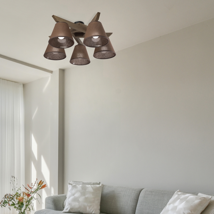 Brilagi - LED  Prisadený luster ANTHONY 5xE14/40W/230V dub orech/hnedá