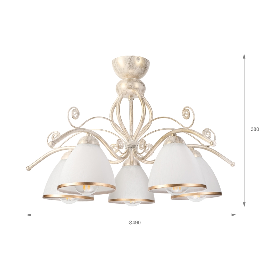 Brilagi - LED prisadený luster ANTICO 5xE27/60W/230V 3000K biela patina
