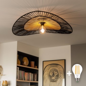 Brilagi - LED Prisadený luster CERIA BOHO 1xE27/40W/230V pr. 80 cm čierna/hnedá/dub
