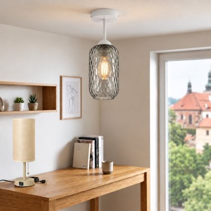 BRILAGI - LED Prisadený luster RETRO GLASS 1xE27/60W/230V pr. 14 cm biela/dymová sivá