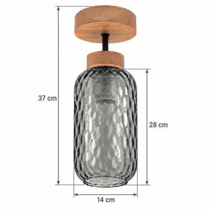 BRILAGI - LED Prisadený luster RETRO GLASS 1xE27/60W/230V pr. 14 cm dub/dymová sivá