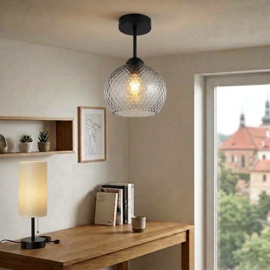 BRILAGI - LED Prisadený luster RETRO GLASS 1xE27/60W/230V pr. 18 cm čierna/dymová sivá