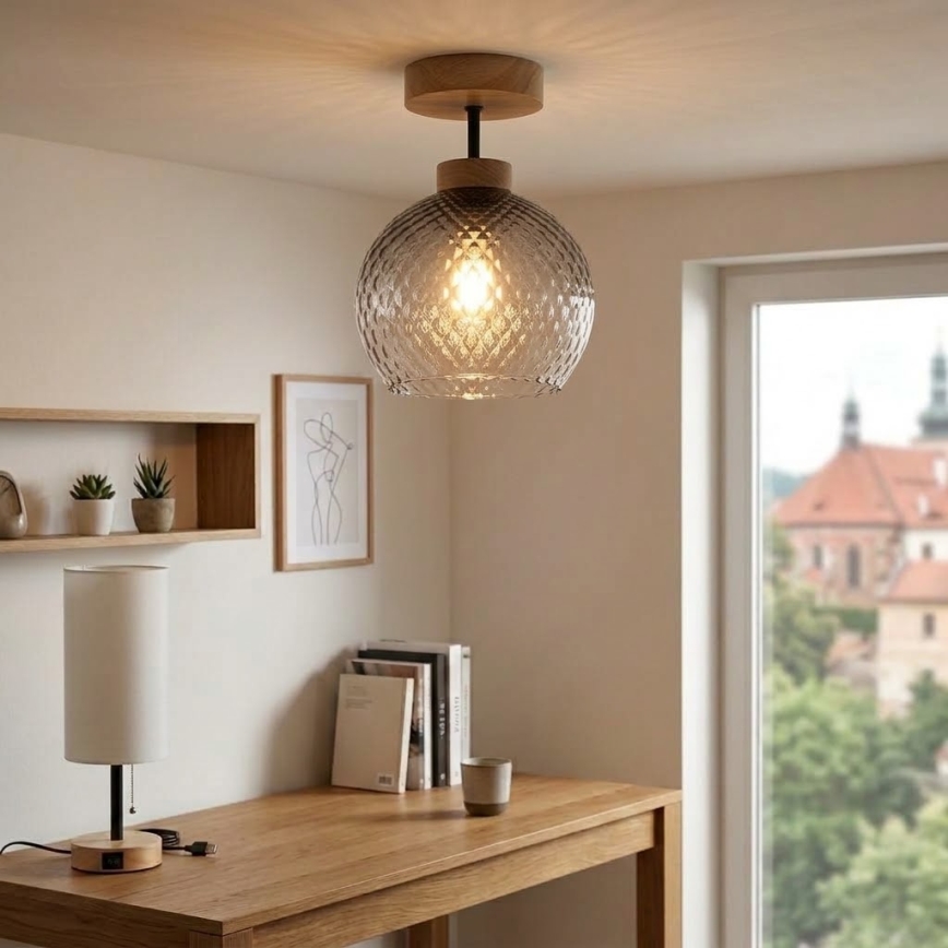 BRILAGI - LED Prisadený luster RETRO GLASS 1xE27/60W/230V pr. 25 cm dub/dymovo-šedá