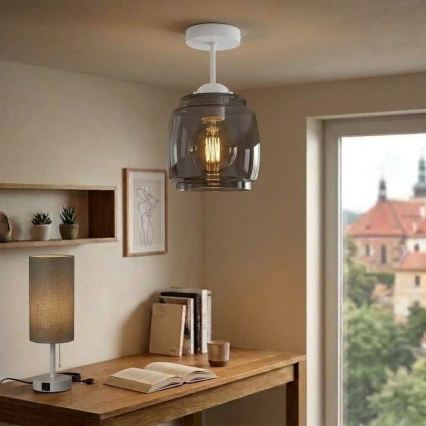 BRILAGI - LED Prisadený luster RETRO GLASS 1xE27/60W/230V priemer 26 cm biela/dymovo-sivá
