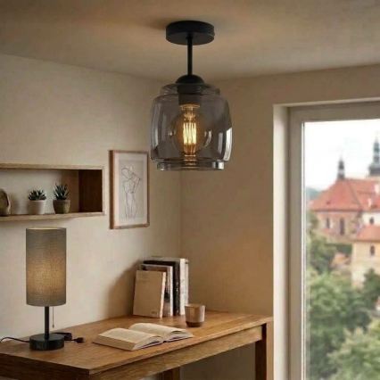 BRILAGI - LED Prisadený luster RETRO GLASS 1xE27/60W/230V pr. 26 cm čierna/dymová sivá