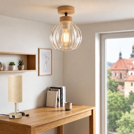 BRILAGI - LED Prisadený luster RETRO GLASS 1xE27/60W/230V pr. 18 cm dub/priehľadné