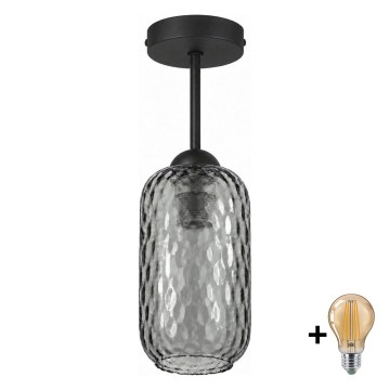 BRILAGI - LED prisadený luster RETRO GLASS 1xE27/60W/230V priemer 14 cm čierna/dymová sivá