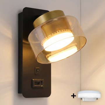 BRILAGI - LED RGB+CCT stmievateľné nástenné svietidlo s USB portom AURA LUX 1xGX53/14W/230V 2700-6500K Wi-Fi Tuya čierna/zlatá