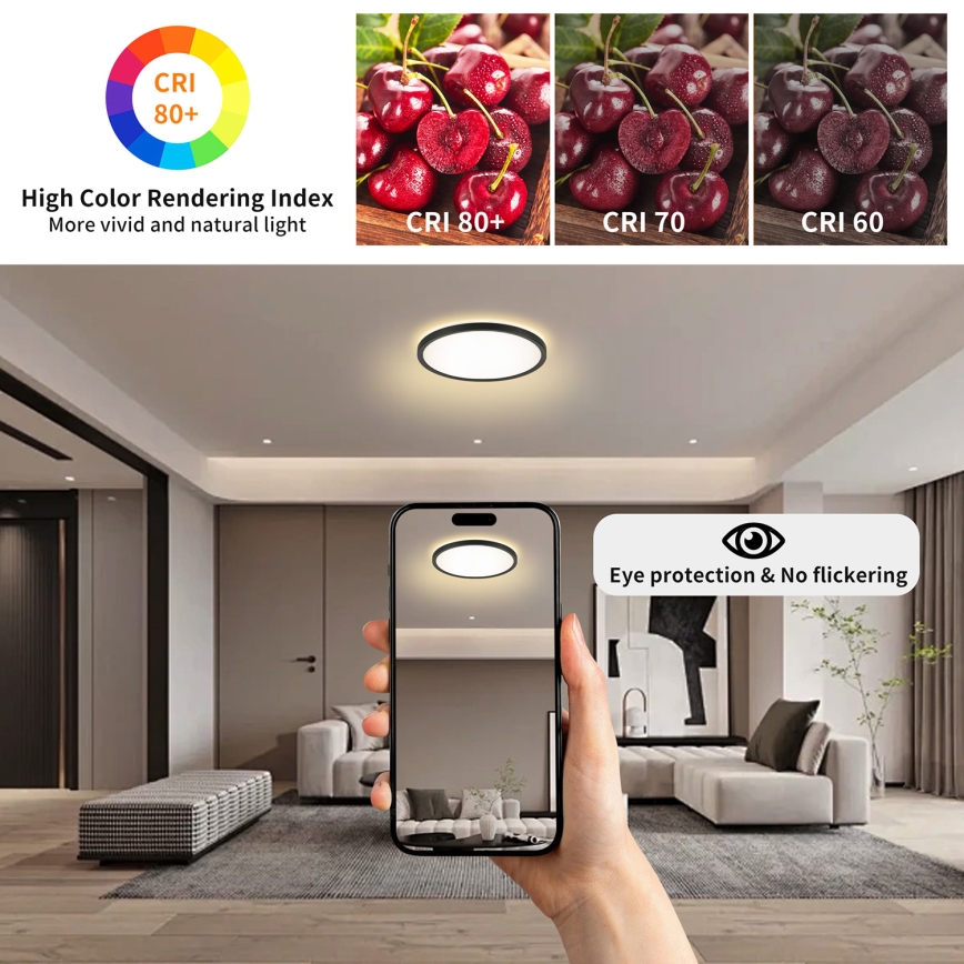 Brilagi - LED RGBW Stmievaťelné stropné svietidlo ULTRA SLIM LED/18W/230V 2700-6500K pr. 30 cm čierna + diaľkové ovládanie