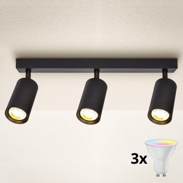 Brilagi - LED RGBW stlmiteľné bodové svietidlo SELE 3xGU10/4,8W/230V 3000K čierne + diaľkové ovládanie