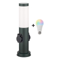 Brilagi - LED RGBW stmievateľná vonkajšia lampa s 2 zásuvkami 1xE27/9W/230V 2700-6500K IP44 40 cm antracit