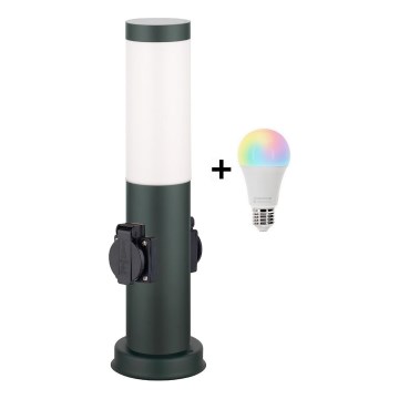 Brilagi - LED RGBW stmievateľná vonkajšia lampa s 2 zásuvkami 1xE27/9W/230V 2700-6500K IP44 40 cm antracit
