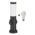 Brilagi - LED RGBW stmievateľná vonkajšia lampa s 2 zásuvkami 1xE27/9W/230V 2700-6500K IP44 40 cm čierna