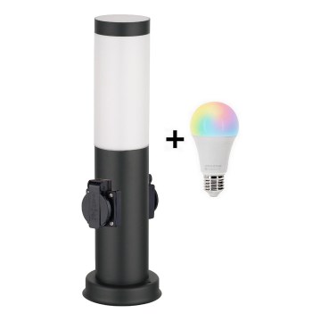 Brilagi - LED RGBW stmievateľná vonkajšia lampa s 2 zásuvkami 1xE27/9W/230V 2700-6500K IP44 40 cm čierna