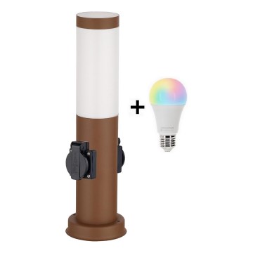 Brilagi - LED RGBW stmievateľná vonkajšia lampa s 2 zásuvkami 1xE27/9W/230V 2700-6500K IP44 40 cm hnedá