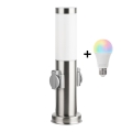 Brilagi - LED RGBW Stmievateľná vonkajšia lampa s 2 zásuvkami 1xE27/9W/230V 2700-6500K IP44 40 cm matný chróm