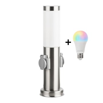 Brilagi - LED RGBW Stmievateľná vonkajšia lampa s 2 zásuvkami 1xE27/9W/230V 2700-6500K IP44 40 cm matný chróm