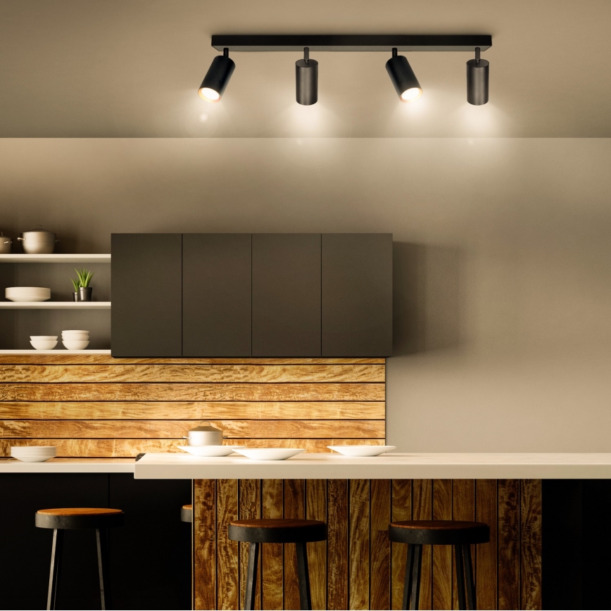 Brilagi - LED RGBW Stmievateľné bodové svietidlo SELE 4xGU10/4,8W/230V 3000K čierna/zlatá + diaľkové ovládanie