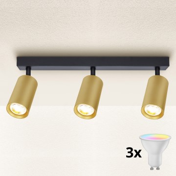 Brilagi - LED RGBW stmievateľné bodové svietidlo SELE GOLDEN 3xGU10/6W/230V 3000K čierna/zlatá + diaľkové ovládanie