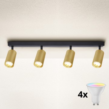 Brilagi - LED RGBW stmievateľné bodové svietidlo SELE GOLDEN 4xGU10/4,8W/230V 3000K čierna/zlatá + diaľkové ovládanie