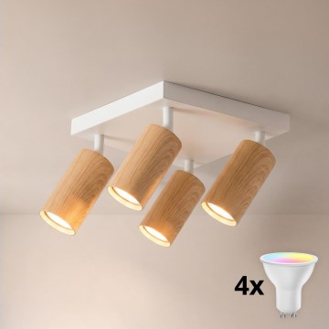 BRILAGI - LED RGBW stmievateľné bodové svietidlo SELE SQUARE 4xGU10/6,5W/230V 2700-6500K biela/dubový dekor