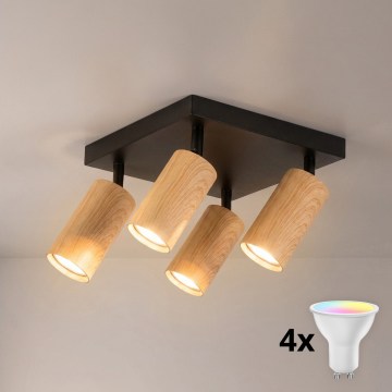 BRILAGI - LED RGBW stmievateľné bodové svietidlo SELE SQUARE 4xGU10/6,5W/230V 2700-6500K čierna/dubový dekor