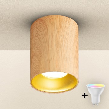 Brilagi - LED RGBW stmievateľné bodové svietidlo TRINE 1xGU10/30W/230V 2700-6500K Wi-Fi dubový dekor