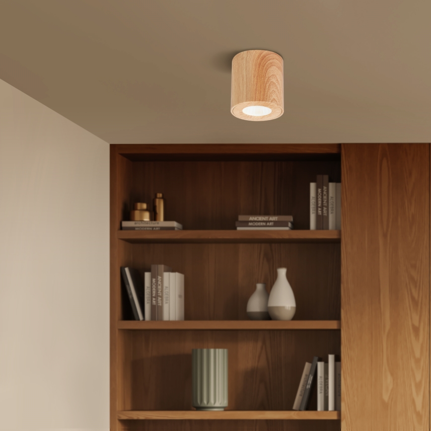 Brilagi - LED RGBW stmievateľné kúpeľňové svietidlo MIA 1xGU10/4,8W/230V 3000K 84x80 mm dubový dekor IP44 + diaľkové ovládanie