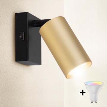 Brilagi - LED RGBW Stmievateľné nástenné bodové svietidlo s vypínačom SELE 1xGU10/4,8W/230V 3000K čierna/zlatá + diaľkové ovládanie