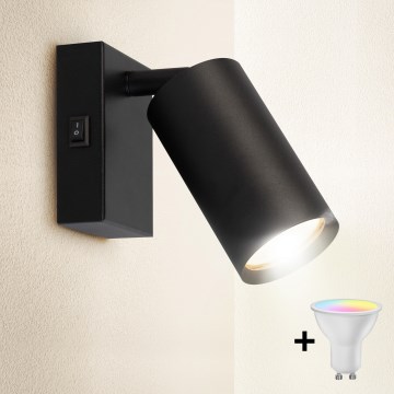 Brilagi - LED RGBW stmievateľné nástenné bodové svietidlo s vypínačom SELE 1xGU10/4,8W/230V 3000K čierne + diaľkové ovládanie