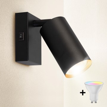 Brilagi - LED RGBW stmievateľné nástenné bodové svietidlo SELE s vypínačom 1xGU10/4,8W/230V 3000K, čierne/zlaté + diaľkové ovládanie