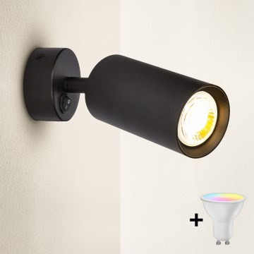 Brilagi - LED RGBW stmievateľné nástenné bodové svietidlo so spínačom SELE 1xGU10/4,8W/230V 3000K čierna + diaľkové ovládanie