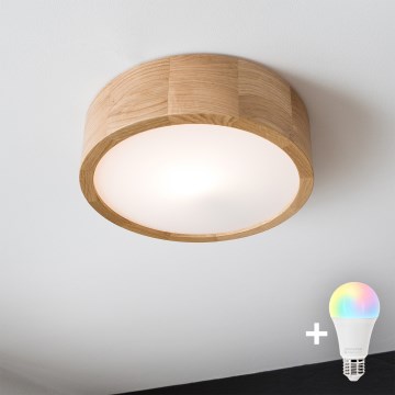 Brilagi - LED RGBW Stmievateľné stropné svietidlo CARVALHO 1xE27/9W/230V 2700-6500K Wi-Fi dub pr. 27,5 cm