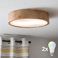 BRILAGI - LED RGBW Stmievateľné stropné svietidlo CARVALHO 2xE27/12W/230V 2700-6500K dub pr. 37,5 cm