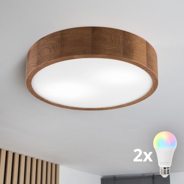 Brilagi - LED RGBW stmievateľné stropné svietidlo CARVALHO 2xE27/9W/230V 2700-6500K Wi-Fi dub pr. 37,5 cm