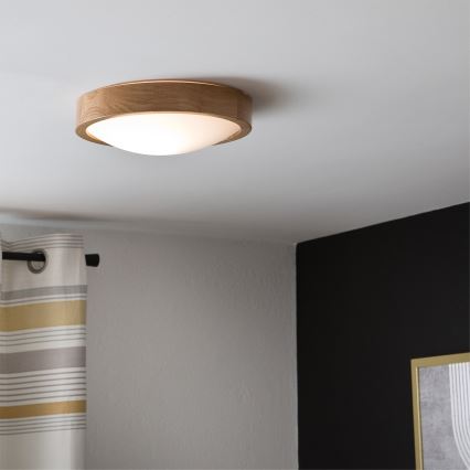 Brilagi - LED RGBW stmievateľné stropné svietidlo CARVALHO SLIM 1×E27/15 W/230 V 2700–6500 K Wi‑Fi dub, priemer 27 cm