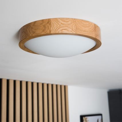 Brilagi - LED RGBW stmievateľné stropné svietidlo CARVALHO SLIM 1×E27/15 W/230 V 2700–6500 K Wi‑Fi dub, priemer 27 cm