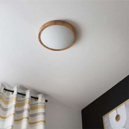 Brilagi - LED RGBW stmievateľné stropné svietidlo CARVALHO SLIM 2xE27/9W/230V 2700-6500K Wi-Fi dub priemer 37 cm