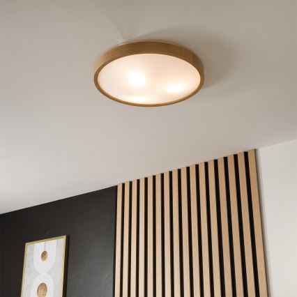 Brilagi - LED RGBW stmievateľné stropné svietidlo CARVALHO SLIM 3xE27/9W/230V 2700-6500K Wi-Fi dub priemer 47 cm