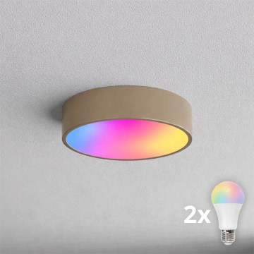 Brilagi - LED RGBW Stmievateľné stropné svietidlo CLARE 2xE27/9W/230V 2700-6500K priemer 30 cm Wi-Fi béžové