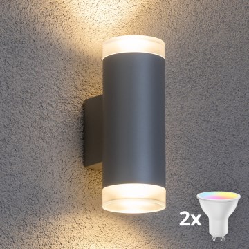 Brilagi - LED RGBW Stmievateľné vonkajšie nástenné svietidlo MATERA 2xGU10/6W/230V 3000K IP54 sivá + diaľkové ovládanie