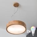 BRILAGI - LED RGBW stmievateľný luster na lane CARVALHO 2xE27/12W/230V 2700-6500K dub priemer 37 cm